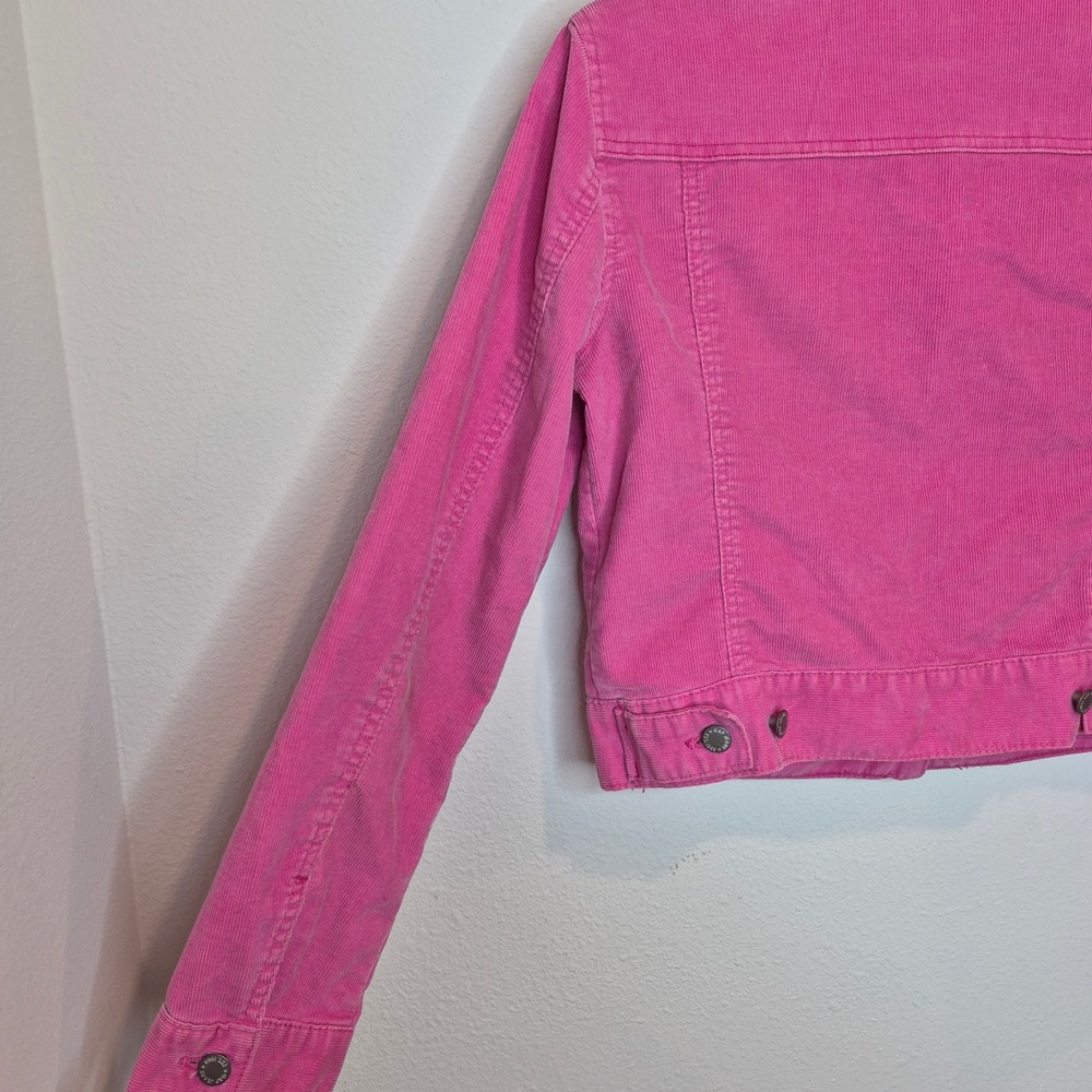 GAP Vintage Hot Pink Corduroy Cropped Trucker Jacket Y2K Barbiecore Pop Color S - Picture 9 of 11